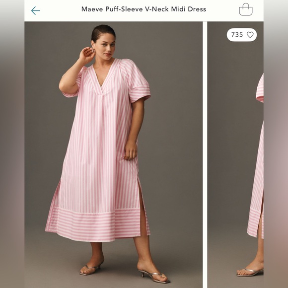 Maeve Dresses & Skirts - Maeve Pink and White Striped puff sleeve V-Neck Dress - 2x - like new!